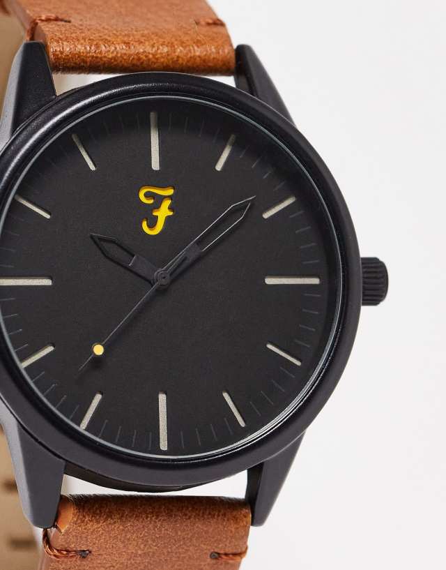 Farah minimal logo watch in tan