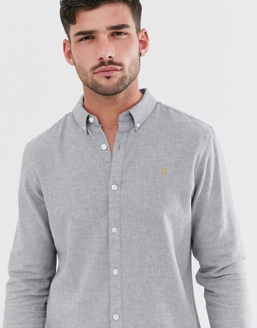 Farah Minshell slim fit flannel shirt in light grey