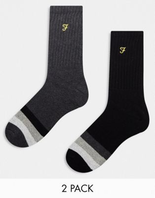 Farah mintra 2 pack boot socks in black and grey