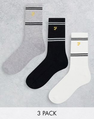 Farah Mirada 3 pack socks in grey navy and white