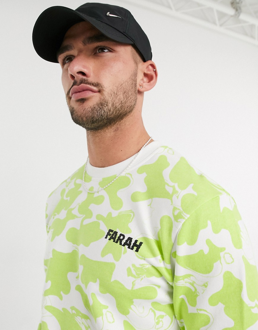Farah – Monterey – Sweatshirt i limegrönt kamouflagemönster med logga