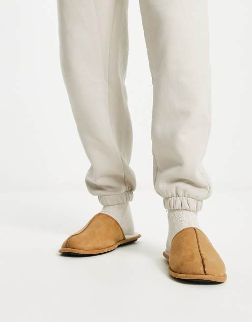 Farah - Mules à enfiler avec doublure en fausse fourrure crème - Fauve