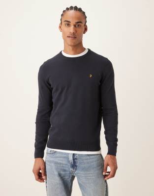 Farah Mullen Cotton Logo Knit Sweater In Blue