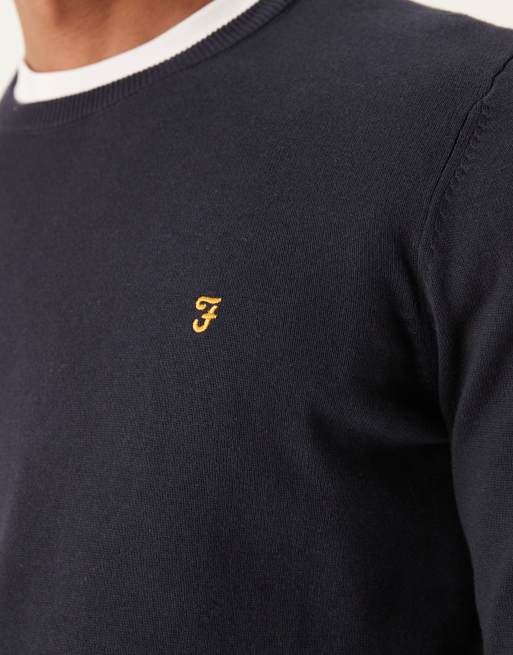 Farah Mullen cotton logo knit sweater in navy, 5 of 5