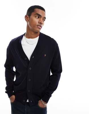 Shop Farah Mullen Merino Wool Cardigan In Navy