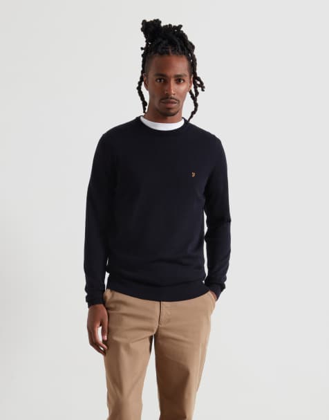 Farah Mullen merino wool knit logo jumper in navy - view 1