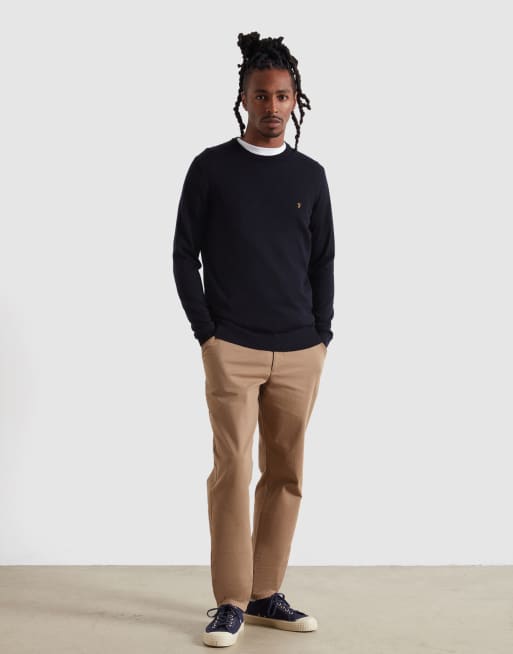 Farah Mullen merino wool knit logo jumper in navy, 2 of 4