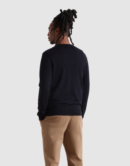 Farah Mullen merino wool knit logo jumper in navy, 3 of 4