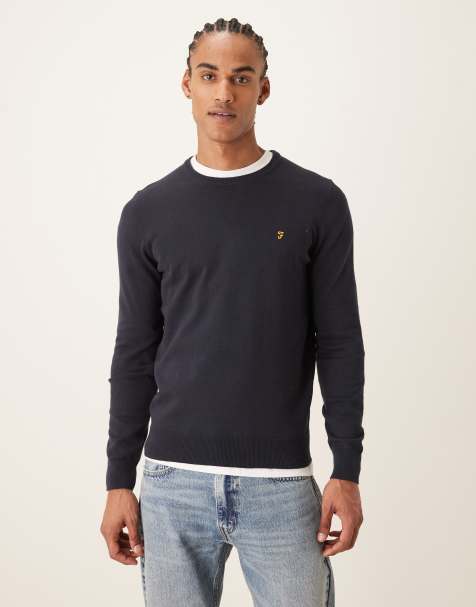 Farah - Mullen - Pull en maille de coton à logo - Bleu marine - view 1