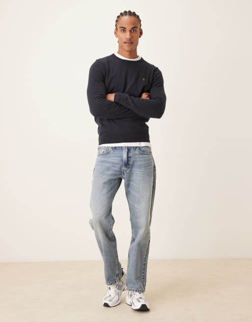 Farah – Mullen – Strickpullover aus Baumwolle in Marineblau mit Logo, 2 von 5