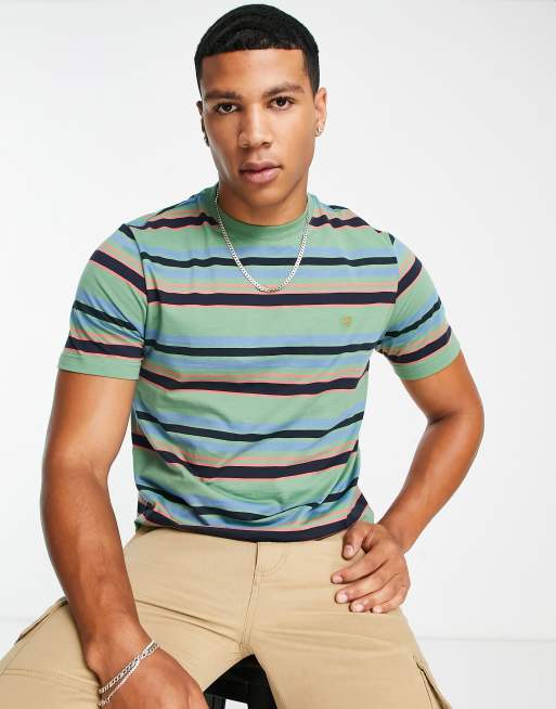 Farah - Nash - T-shirt in cotone a righe verde