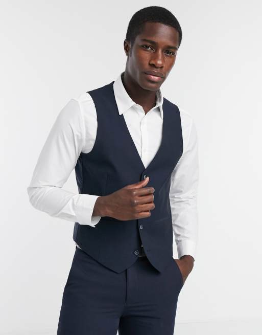 Farah navy pin dot slim fit suit suit vest