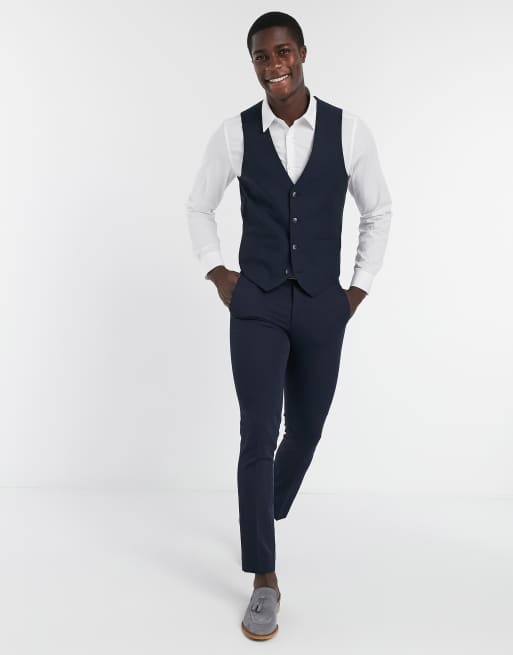 Farah navy pin dot slim fit suit waistcoat