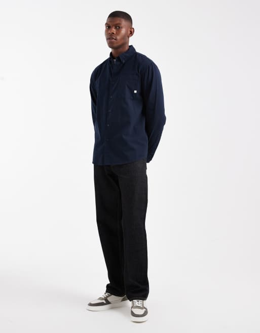 Farah - Netherton - Camicia in tessuto a coste blu navy a maniche lunghe, 2 di 5