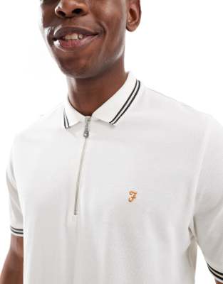 Farah Netton Short Sleeve Zip Neck Tipped Polo Shirt