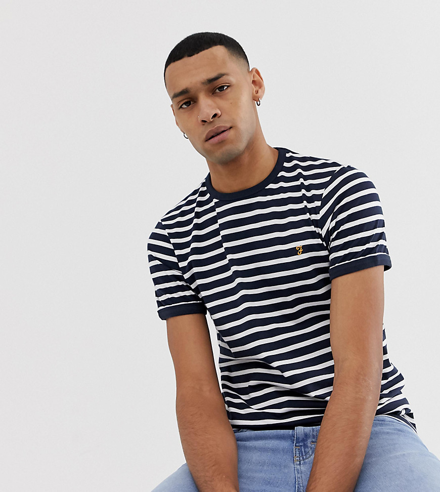 Farah Newell stripe logo t-shirt in blue Exclusive at ASOS