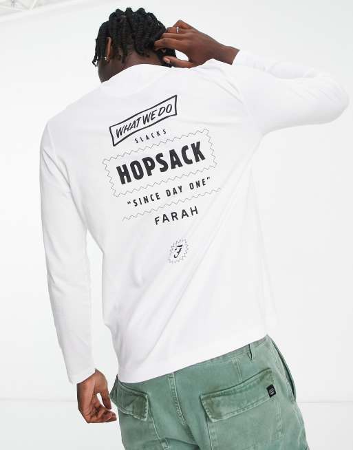 Farah Newland back print cotton long sleeve top in white