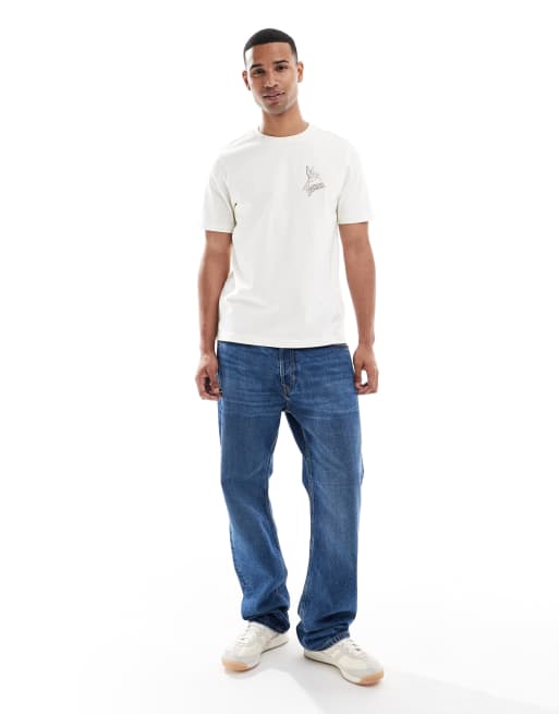 Farah - Normanton - T-shirt met print op de borst en rug in beige, 2 van 5