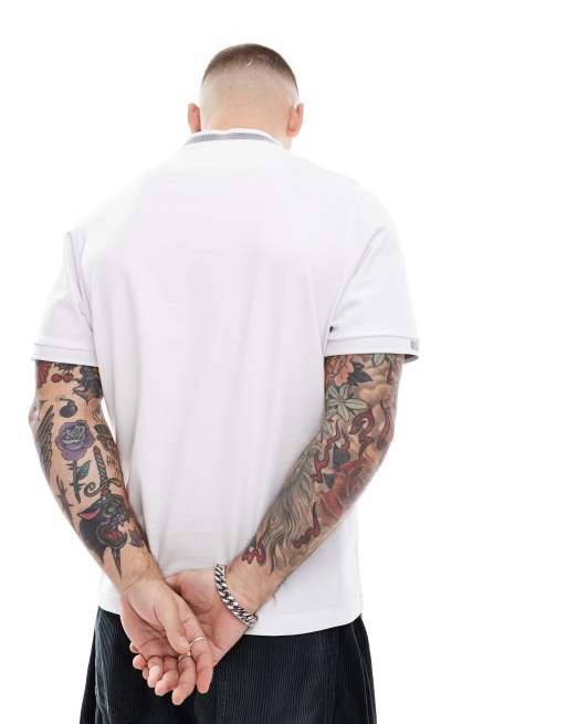 Farah - Northleigh - Hvid T-shirt med ærmekanter i jacquard, 3 af 4