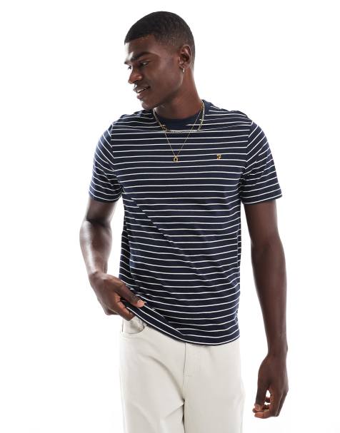 Farah Oakland striped cotton t-shirt in navy 