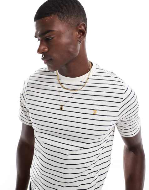 Farah - Oakland - T-shirt bianca a righe in cotone - view 1