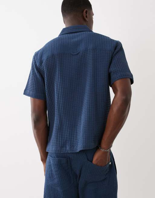 Farah - Olsen - Chemise d'ensemble texturée à manches courtes et logo - Bleu marine, 4 de 5