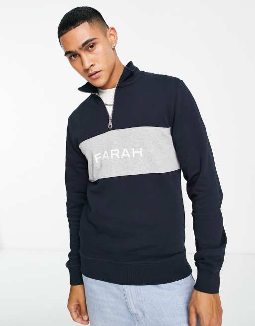 Farah Orford quarter zip logo cotton sweatshirt in true navy