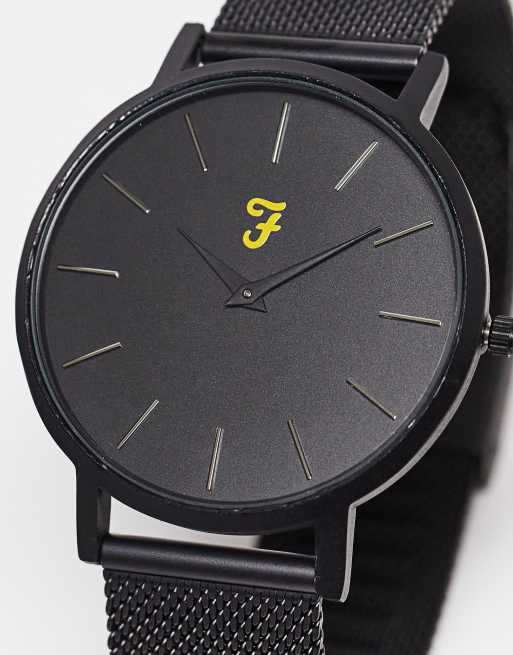 Farah - Orologio nero con cinturino in acciaio inossidabile
