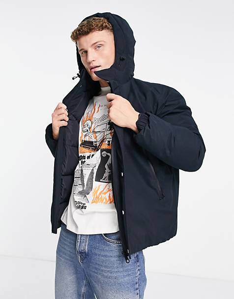 Oul tar longline puffer jacket with hood in ASOS Herren Kleidung Jacken & Mäntel Jacken Puffer & Daunenjacken 