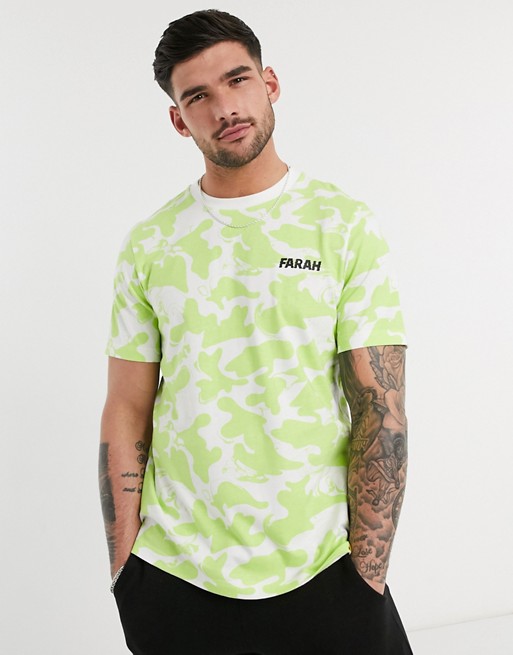 Farah Peace camo print logo t-shirt in acid green