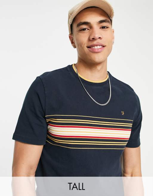 Farah – Phoenix – T-Shirt in Marineblau mit Kontraststreifen