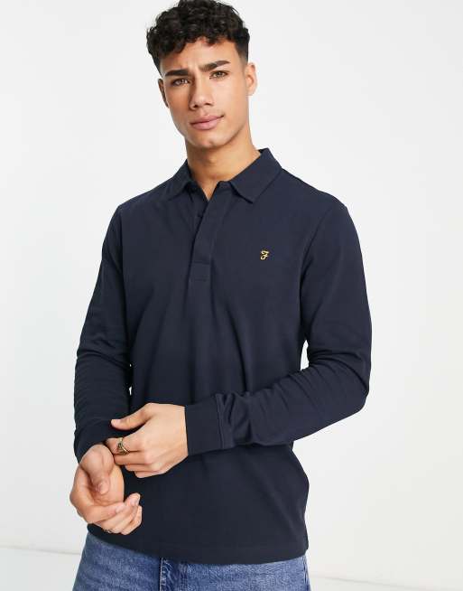 Farah - Polo met lange mouwen in marineblauw