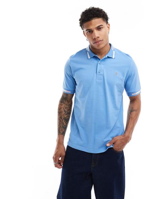 Farah – Polohemd in Blau mit Zierstreifen