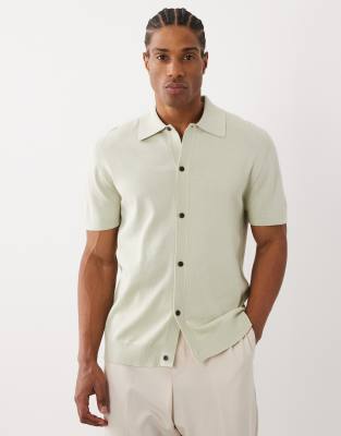 Farah Poplar Short Sleeve Knit Logo Polo Shirt In Green