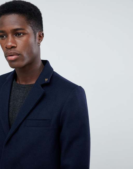 Farah Portobello wool mix overcoat in true navy