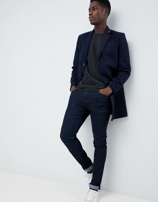 Farah Portobello wool mix overcoat in true navy