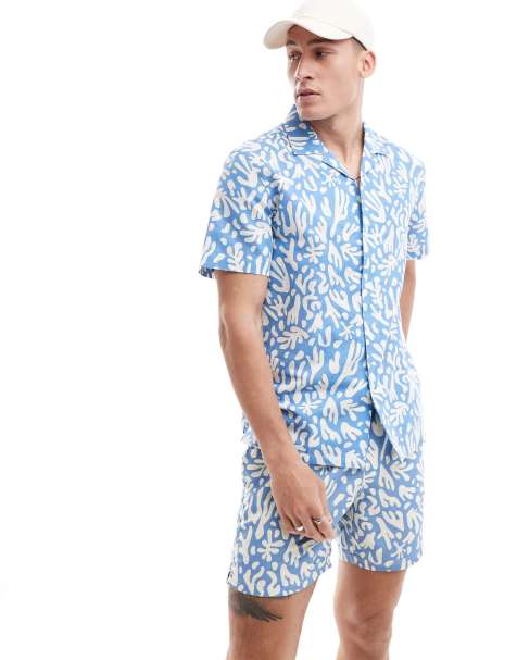 Farah printed short sleeve shirt in blue - view 1
