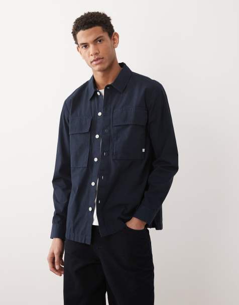 Farah Ralph button through overshirt in navy - view 1