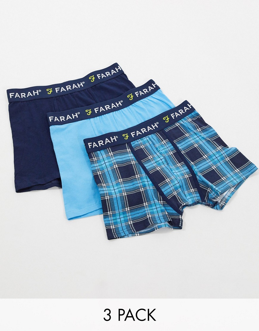 Farah Ratton 3 pack boxers in plain blue and check-Multi
