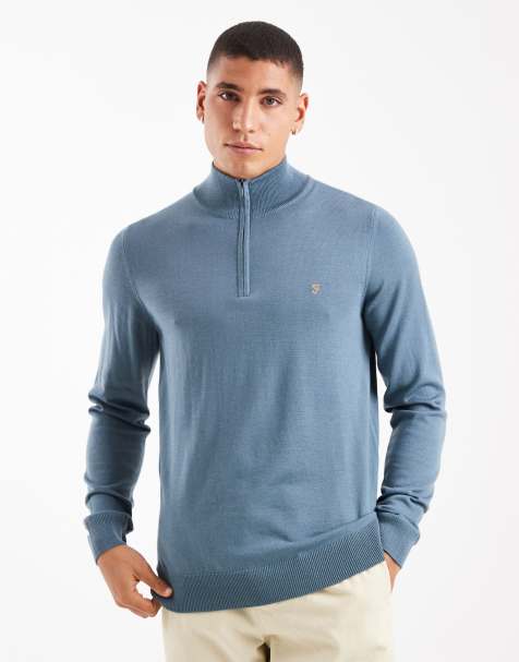 Farah redchurch half zip merino wool jumper in blue - view 1