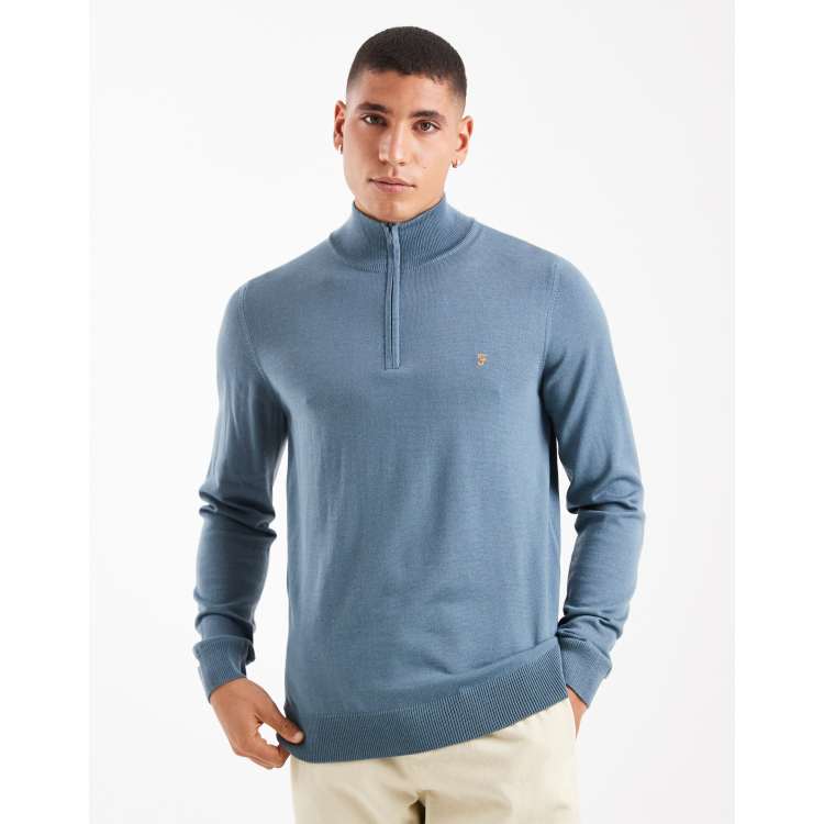 Farah redchurch half zip merino wool sweater in blue | ASOS