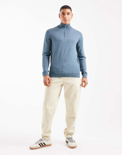 Farah redchurch half zip merino wool sweater in blue, 2 of 5