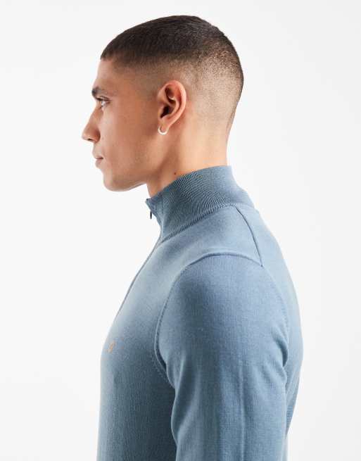 Farah redchurch half zip merino wool sweater in blue, 4 of 5
