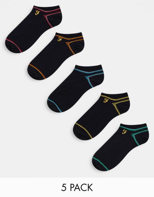 Farah – Redford – Socken in Schwarz mit Kontrastnaht im 5er-Pack