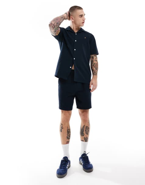Farah redwald co-ord seersucker shorts in navy - view 1
