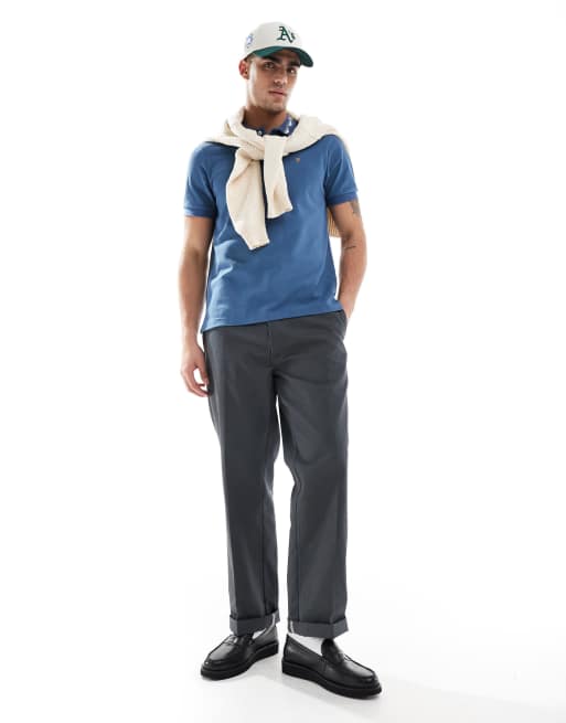 Farah - Reeves - Polo a maniche corte blu con colletto jacquard, 3 di 4