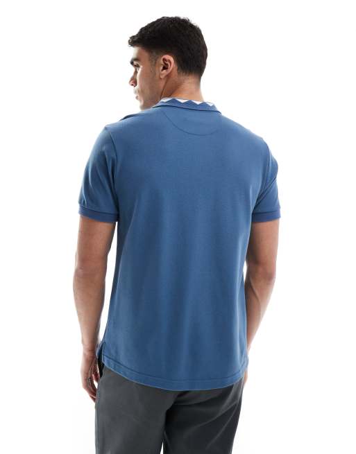 Farah - Reeves - Polo a maniche corte blu con colletto jacquard, 4 di 4