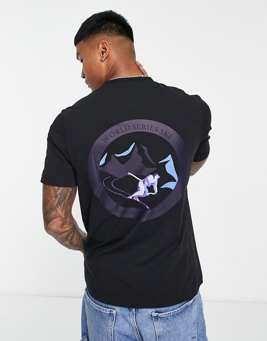 farah - reggie - t-shirt nera con stampa sul davanti e sul retro - in esclusiva per asos-nero