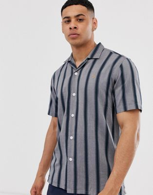 Farah - Ricardo - Gestreept regular-fit overhemd met korte mouwen en reverskraag in grijs