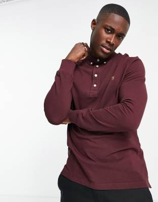 FARAH RICKY LONG SLEEVE POLO IN BURGUNDY-RED F4KSB067 626